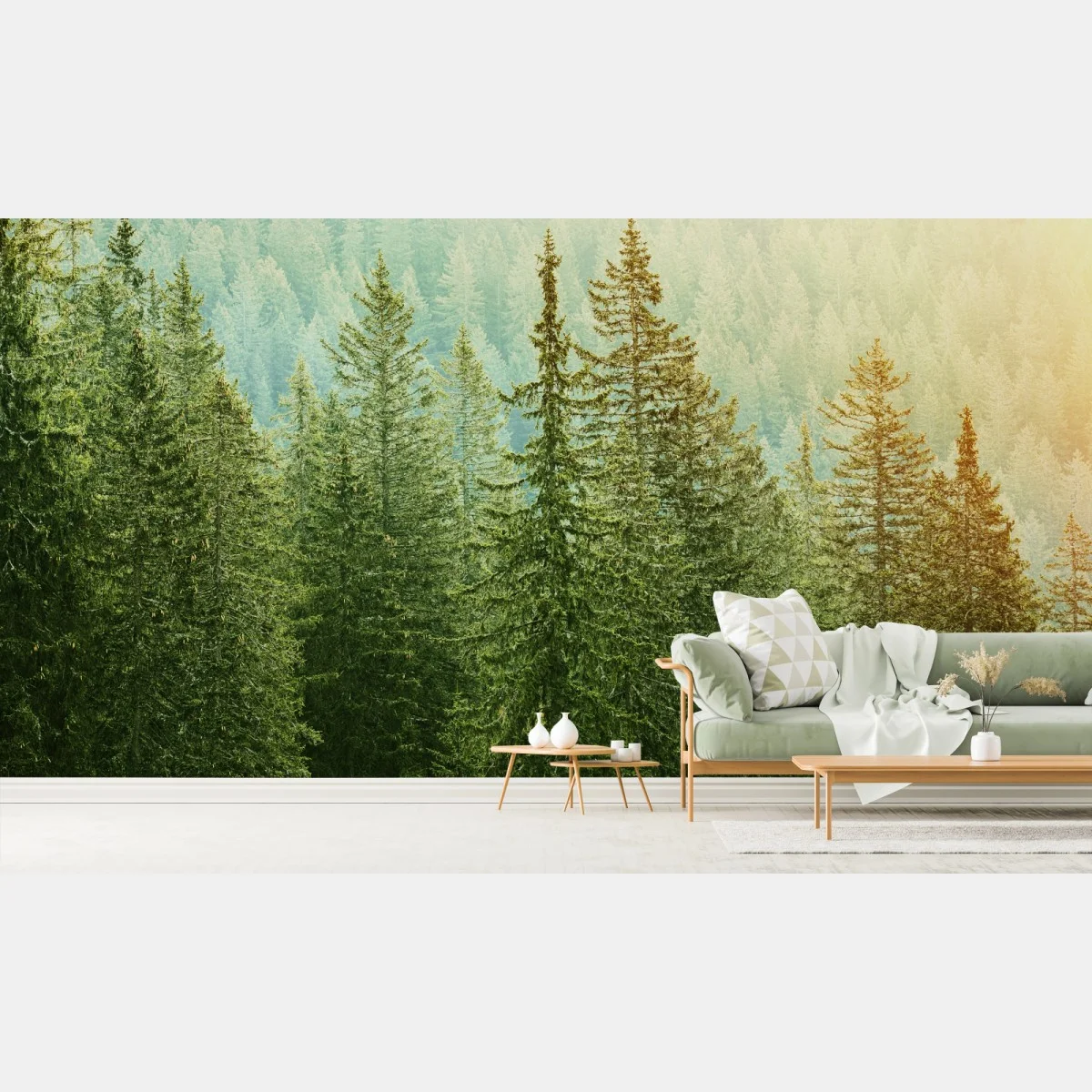 Papier peint forêt de conifères au lever du soleil – Wallnifity® Papier peint forêt de conifères au lever du soleil – Wallnifity®