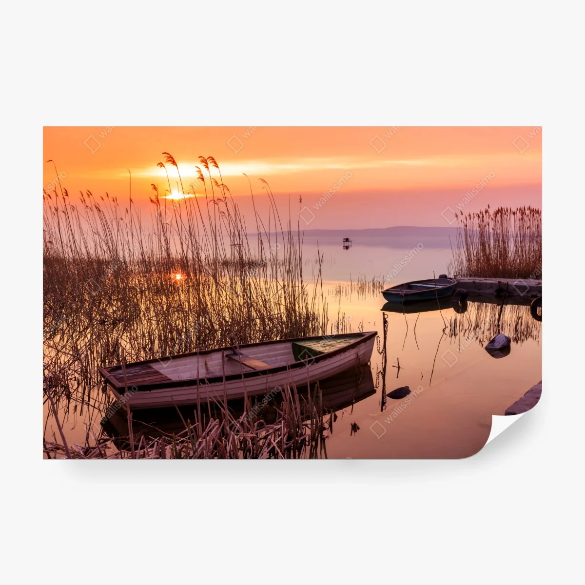 Papier peint crépuscule sur le lac aux barques – Wallnifity® Papier peint crépuscule sur le lac aux barques – Wallnifity®