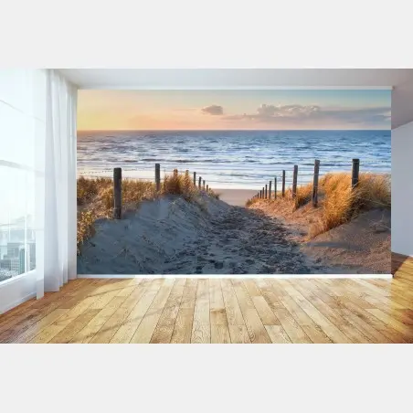 Papier peint chemin de sable vers la Mer du Nord au coucher du soleil – Wallnifity®