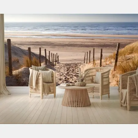 Papier peint chemin de sable vers la Mer du Nord au coucher du soleil – Wallnifity®