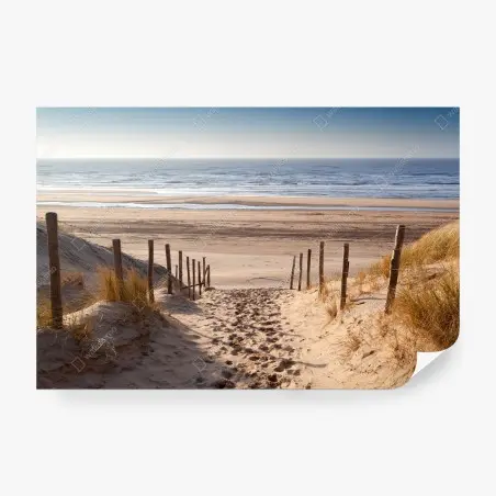 Papier peint chemin de sable vers la Mer du Nord au coucher du soleil – Wallnifity®