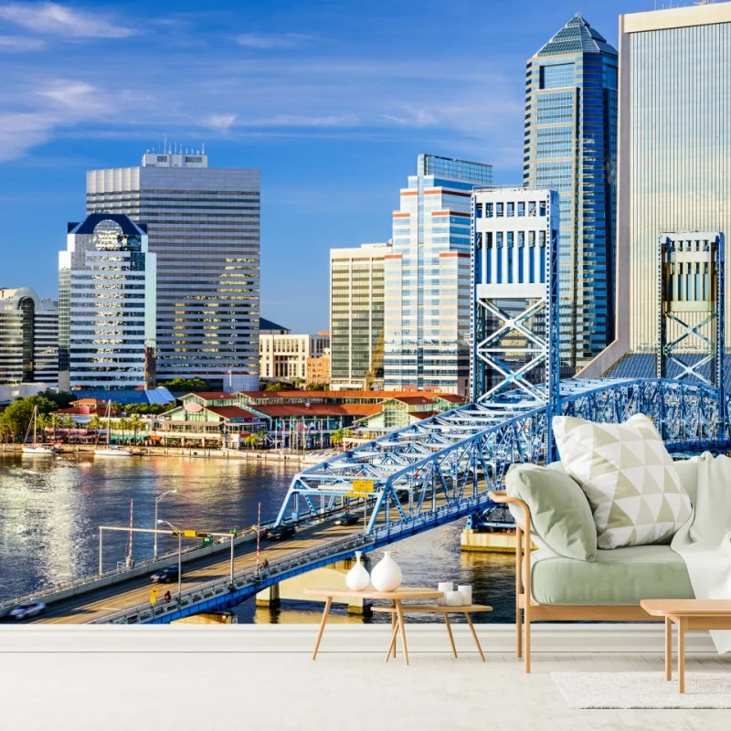 Papier peint panorama de Jacksonville sur la rivière St. Johns – Wallnifity® Papier peint panorama de Jacksonville sur la rivière St. Johns – Wallnifity®