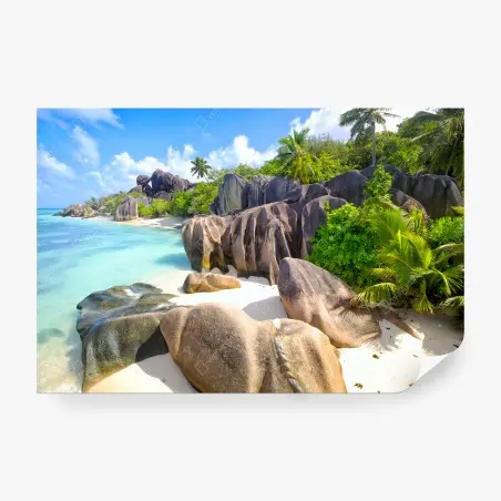 Papier peint paradis côtier d'Anse Source d'Argent – Wallnifity®