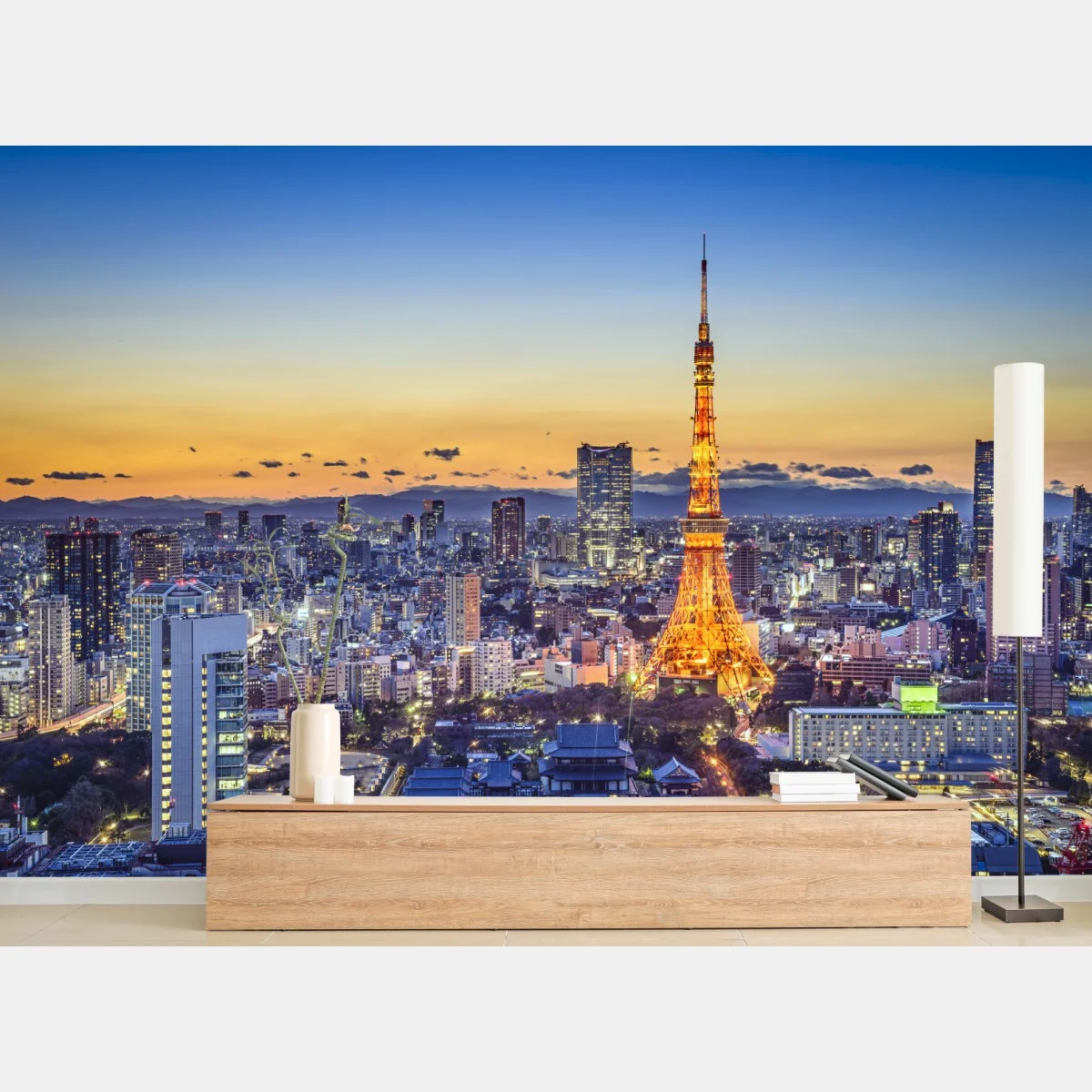 Papier peint coucher de soleil sur Tokyo et sa tour illuminée – Wallnifity® Papier peint coucher de soleil sur Tokyo et sa tour illuminée – Wallnifity®