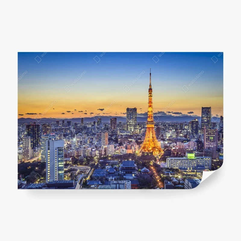 Papier peint coucher de soleil sur Tokyo et sa tour illuminée – Wallnifity® Papier peint coucher de soleil sur Tokyo et sa tour illuminée – Wallnifity®