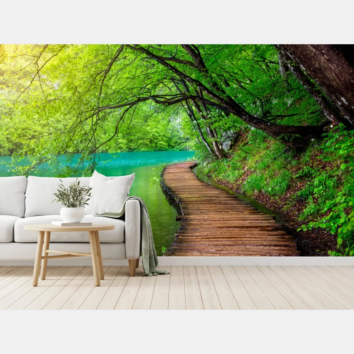 Papier peint promenade au bord du lac émeraude – Wallnifity® Papier peint promenade au bord du lac émeraude – Wallnifity®