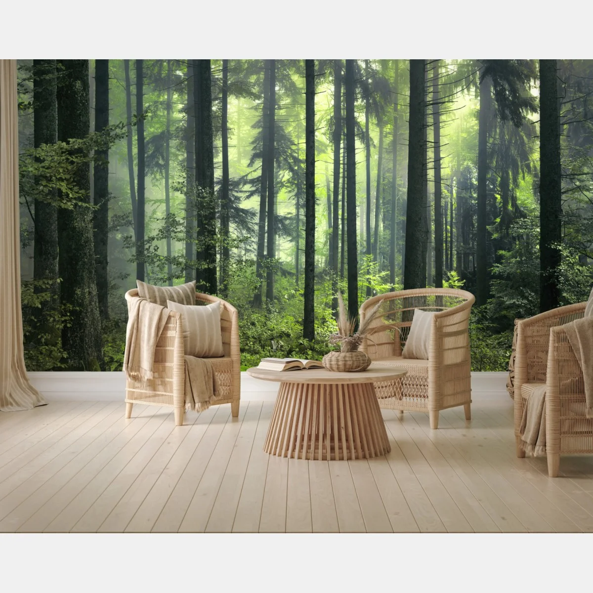 Papier peint forêt printanière mystérieuse au matin brumeux – Wallnifity® Papier peint forêt printanière mystérieuse au matin brumeux – Wallnifity®