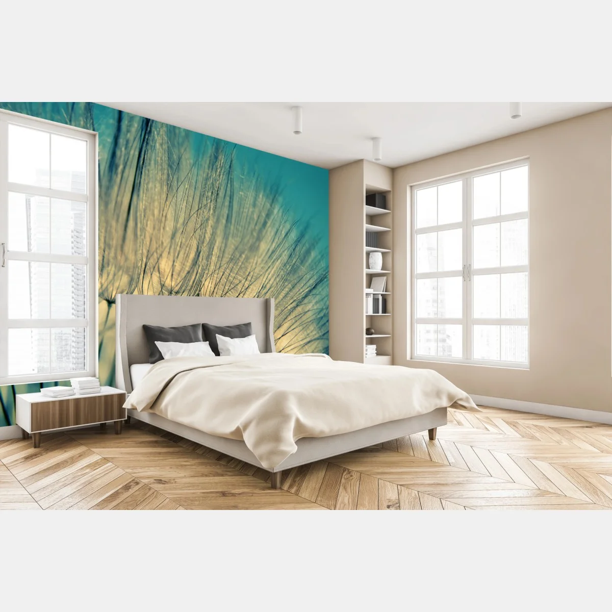 Papier peint fleur de pissenlit bleu - élégance aérienne – Wallnifity® Papier peint fleur de pissenlit bleu - élégance aérienne – Wallnifity®