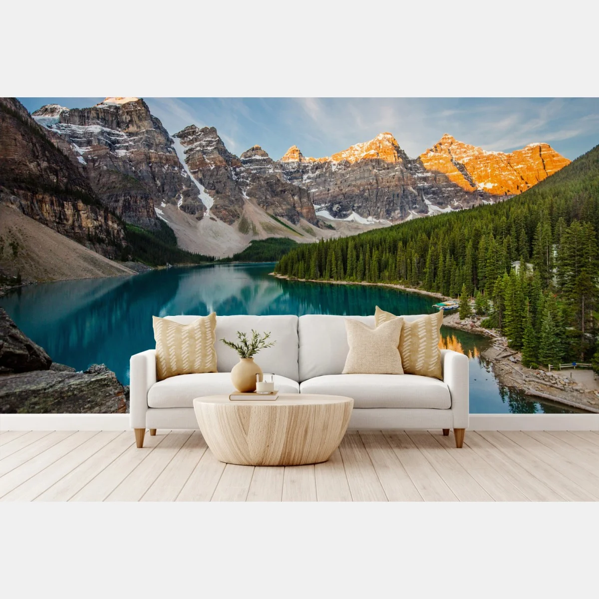 Papier peint reflets dorés sur lac alpin turquoise – Wallnifity® Papier peint reflets dorés sur lac alpin turquoise – Wallnifity®