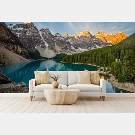 Papier peint reflets dorés sur lac alpin turquoise – Wallnifity®