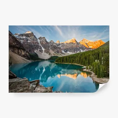 Papier peint reflets dorés sur lac alpin turquoise – Wallnifity®