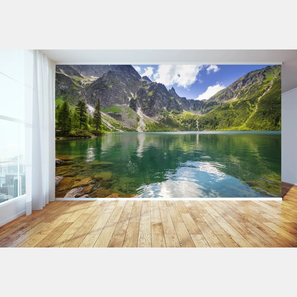 Papier peint reflets d'un lac alpin au cœur des montagnes – Wallnifity® Papier peint reflets d'un lac alpin au cœur des montagnes – Wallnifity®