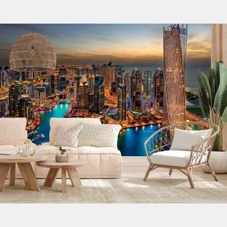 Papier peint vue nocturne de la marina de Dubaï – Wallnifity®