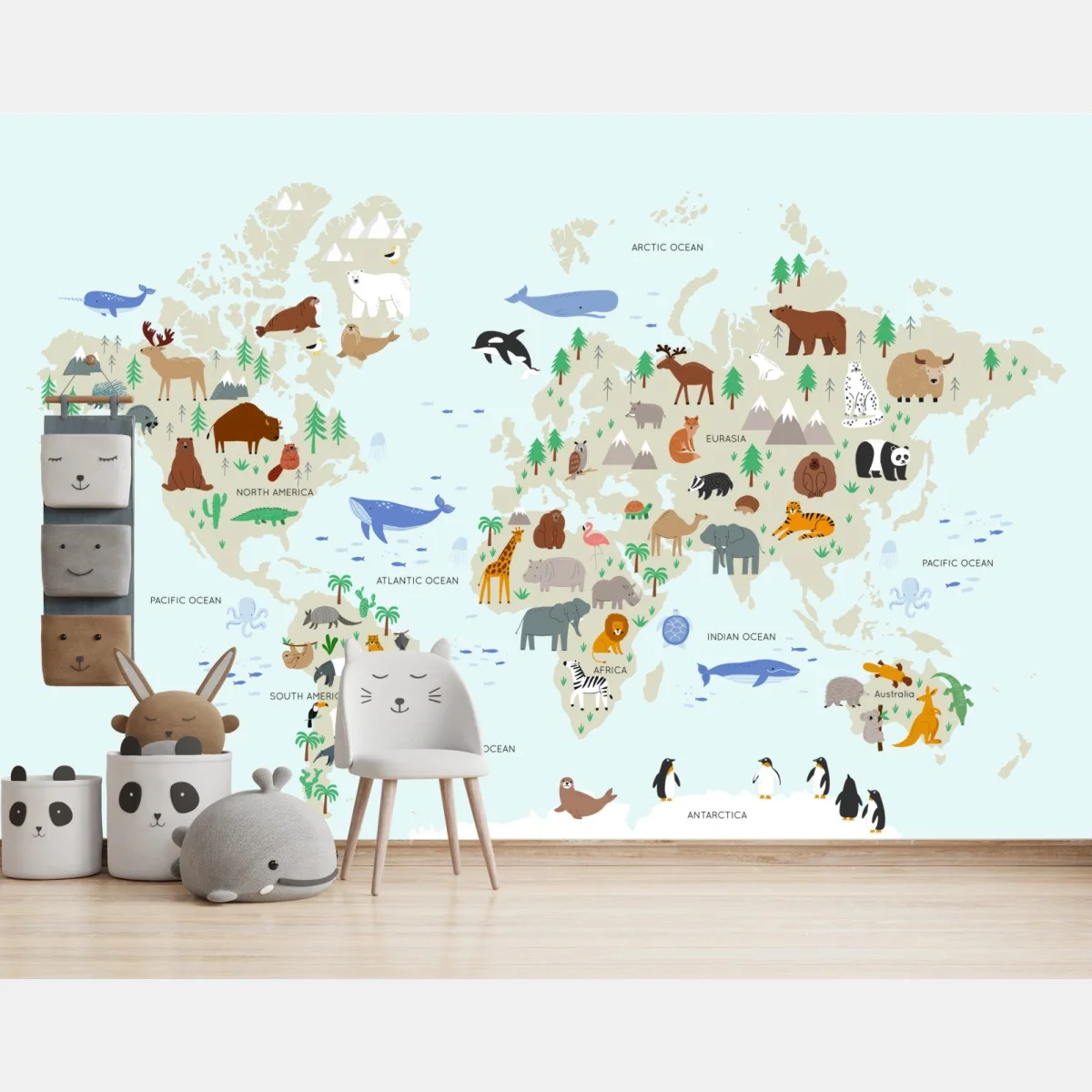 Papier peint mappemonde illustrée des animaux du monde – Wallnifity® Papier peint mappemonde illustrée des animaux du monde – Wallnifity®