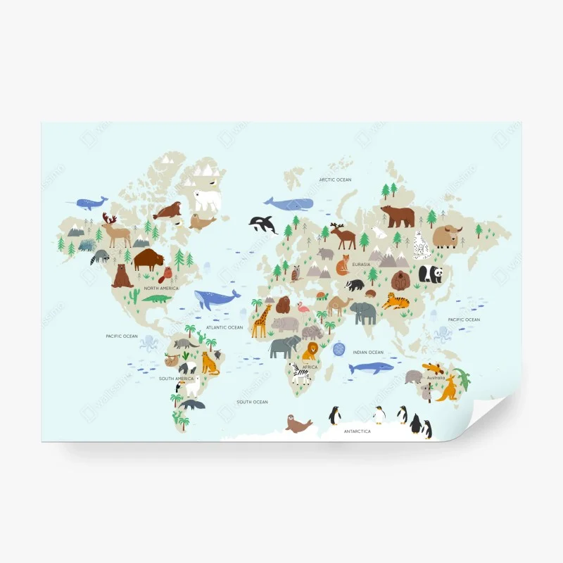 Papier peint mappemonde illustrée des animaux du monde – Wallnifity® Papier peint mappemonde illustrée des animaux du monde – Wallnifity®