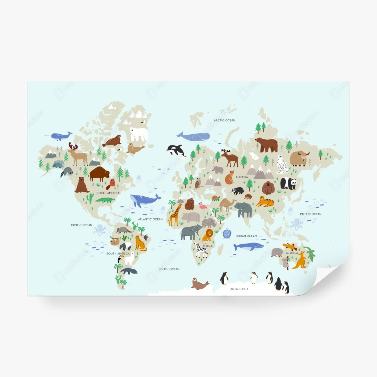 Papier peint mappemonde illustrée des animaux du monde – Wallnifity® Papier peint mappemonde illustrée des animaux du monde – Wallnifity®