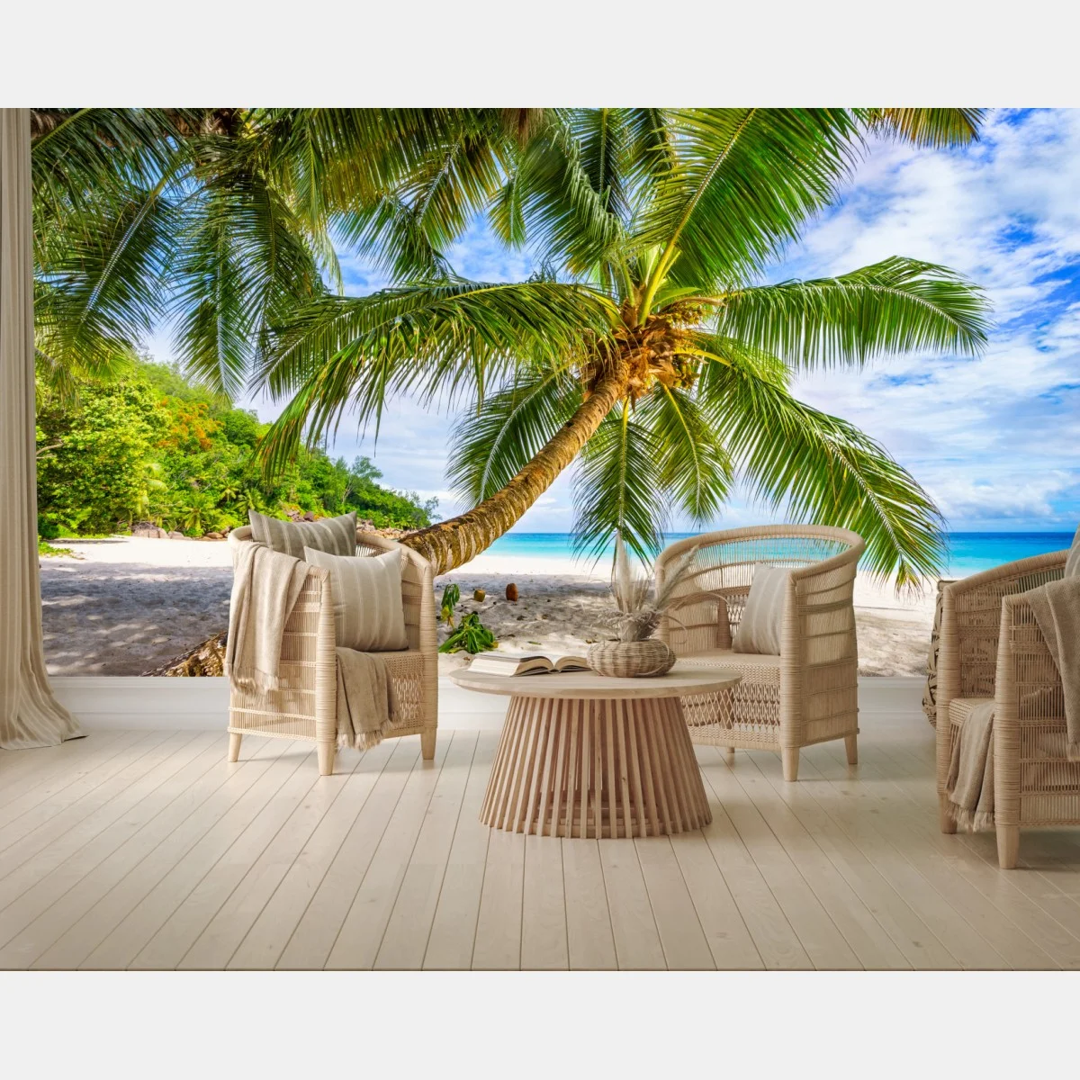 Papier peint cocotier incliné sur plage de sable blanc – Wallnifity® Papier peint cocotier incliné sur plage de sable blanc – Wallnifity®