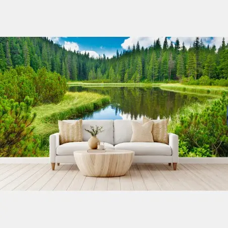 Papier peint reflets sereins sur le lac forestier – Wallnifity®
