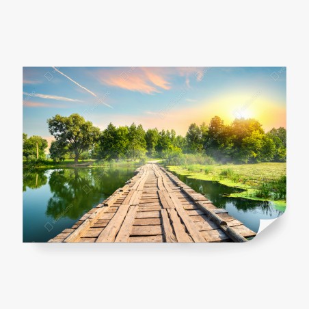 Papier peint passerelle en bois au lever du soleil – Wallnifity®