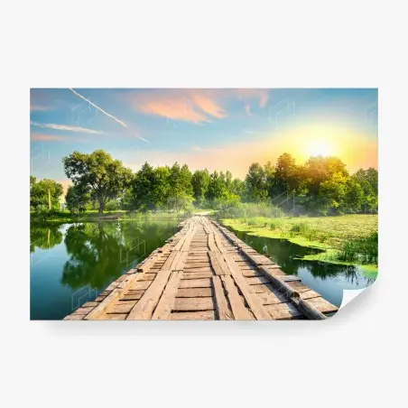 Papier peint passerelle en bois au lever du soleil – Wallnifity®