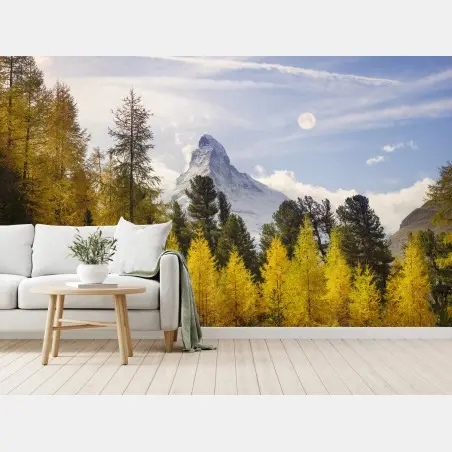 Papier peint Cervin en automne, forêt de mélèzes dorés – Wallnifity®