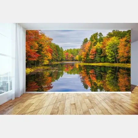 Papier peint reflets d'automne paisibles en Nouvelle-Angleterre – Wallnifity®