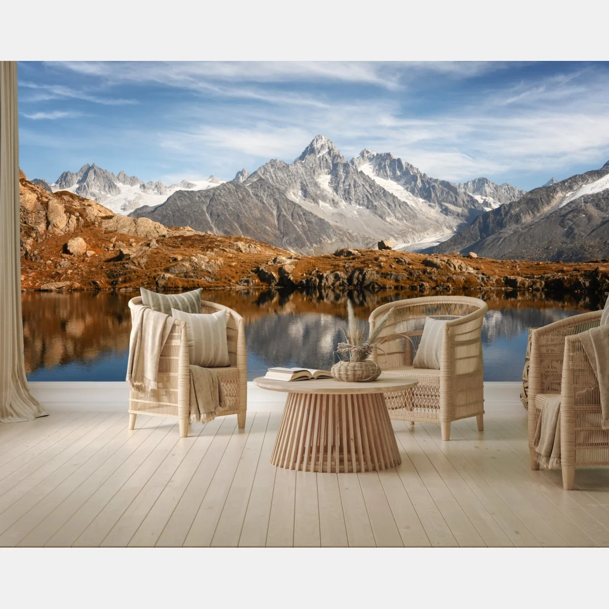 Papier peint horizon alpin: lac miroir et sommets enneigés – Wallnifity® Papier peint horizon alpin: lac miroir et sommets enneigés – Wallnifity®