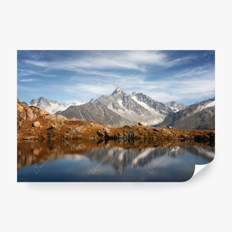 Papier peint horizon alpin: lac miroir et sommets enneigés – Wallnifity® Papier peint horizon alpin: lac miroir et sommets enneigés – Wallnifity®
