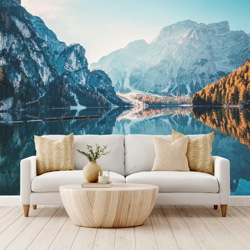 Papier peint reflet paisible au Lac de Braies – Wallnifity® Papier peint reflet paisible au Lac de Braies – Wallnifity®