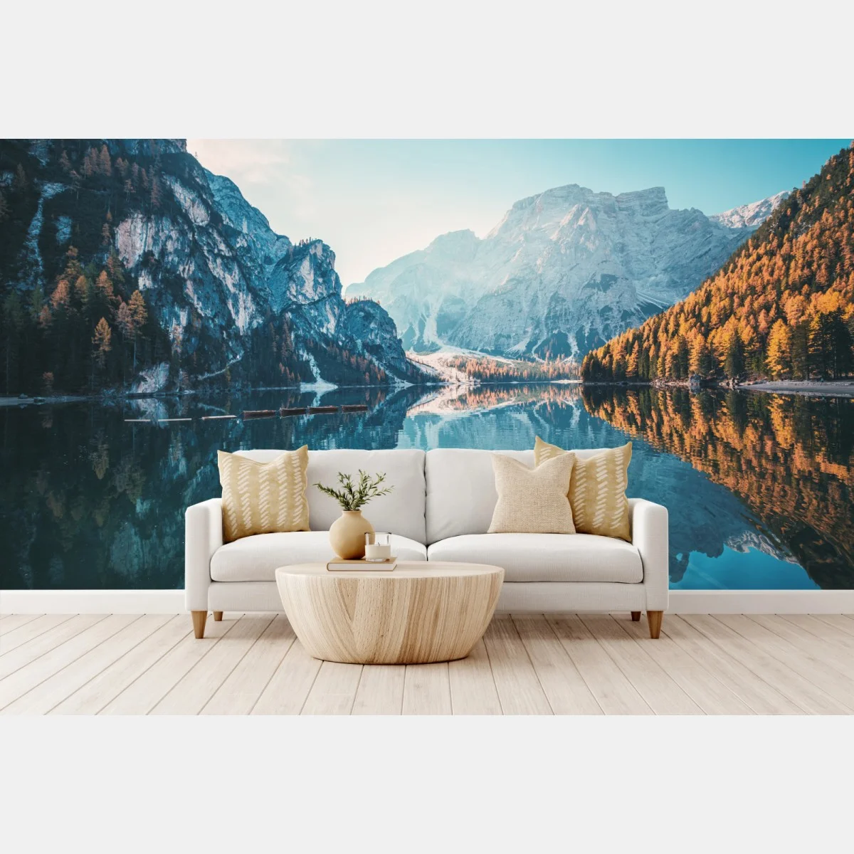Papier peint reflet paisible au Lac de Braies – Wallnifity® Papier peint reflet paisible au Lac de Braies – Wallnifity®