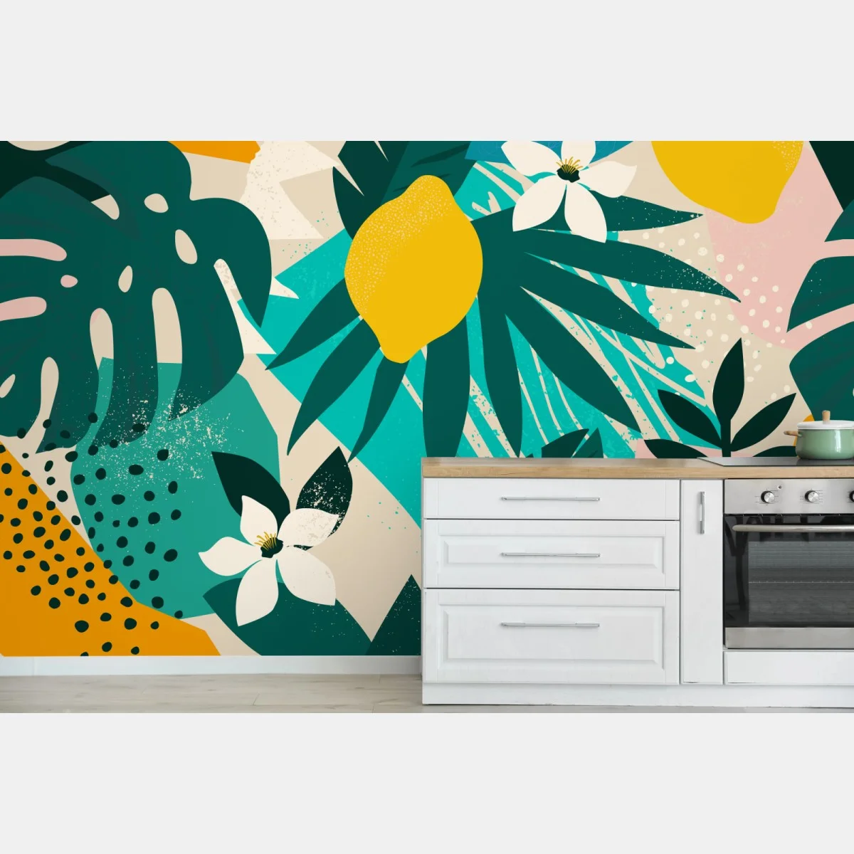 Papier peint motif botanique tropical citronné – Wallnifity® Papier peint motif botanique tropical citronné – Wallnifity®