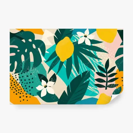 Papier peint motif botanique tropical citronné – Wallnifity®