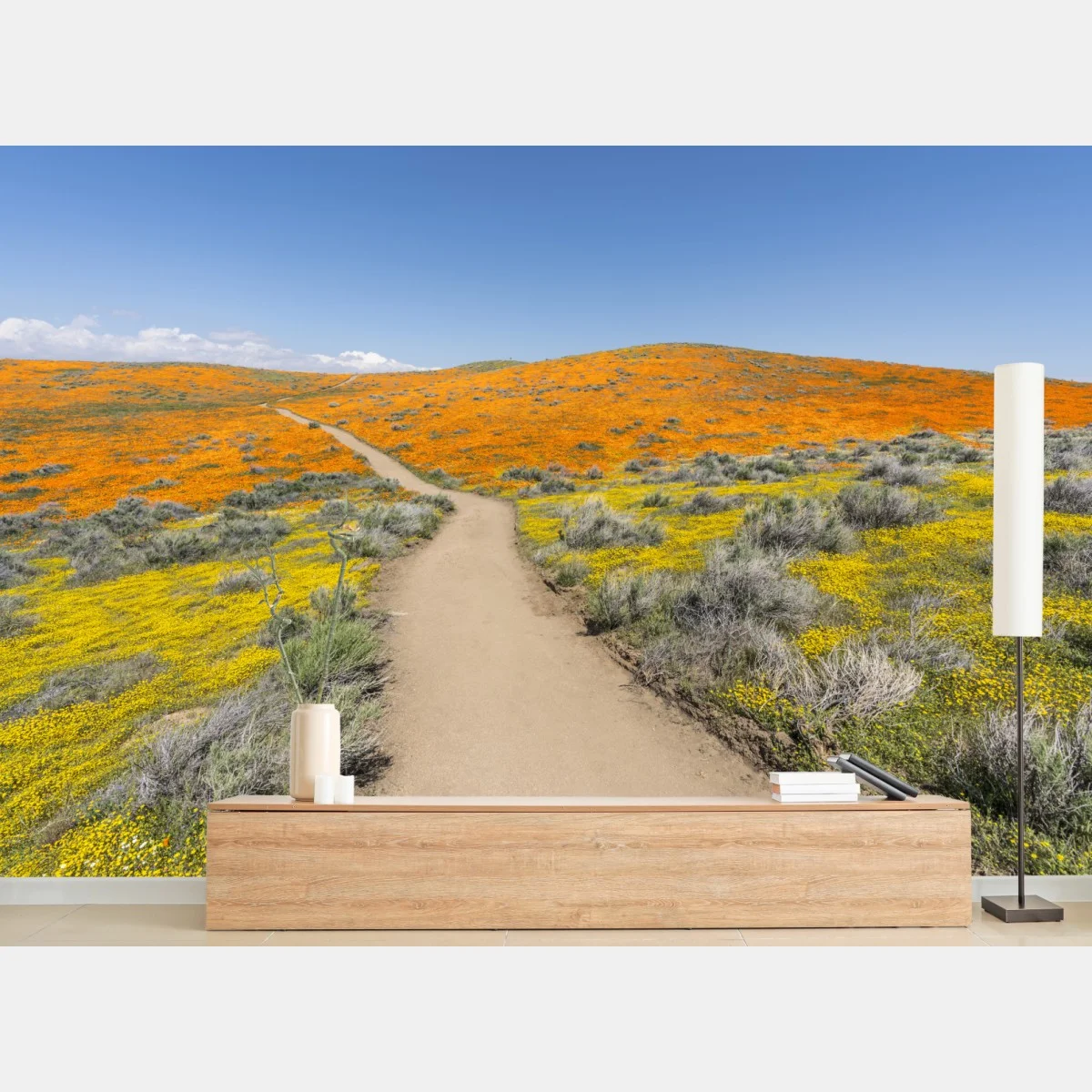 Papier peint chemin coloré à travers champs de coquelicots et fleurs sauvages – Wallnifity® Papier peint chemin coloré à travers champs de coquelicots et fleurs sauvages – Wallnifity®