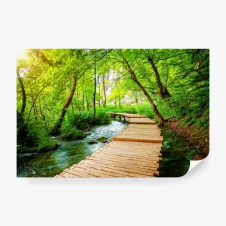 Papier peint chemin en bois au cœur de Plitvice – Wallnifity®