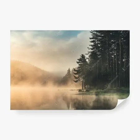 Papier peint aurore brumeuse au bord du lac – Wallnifity®