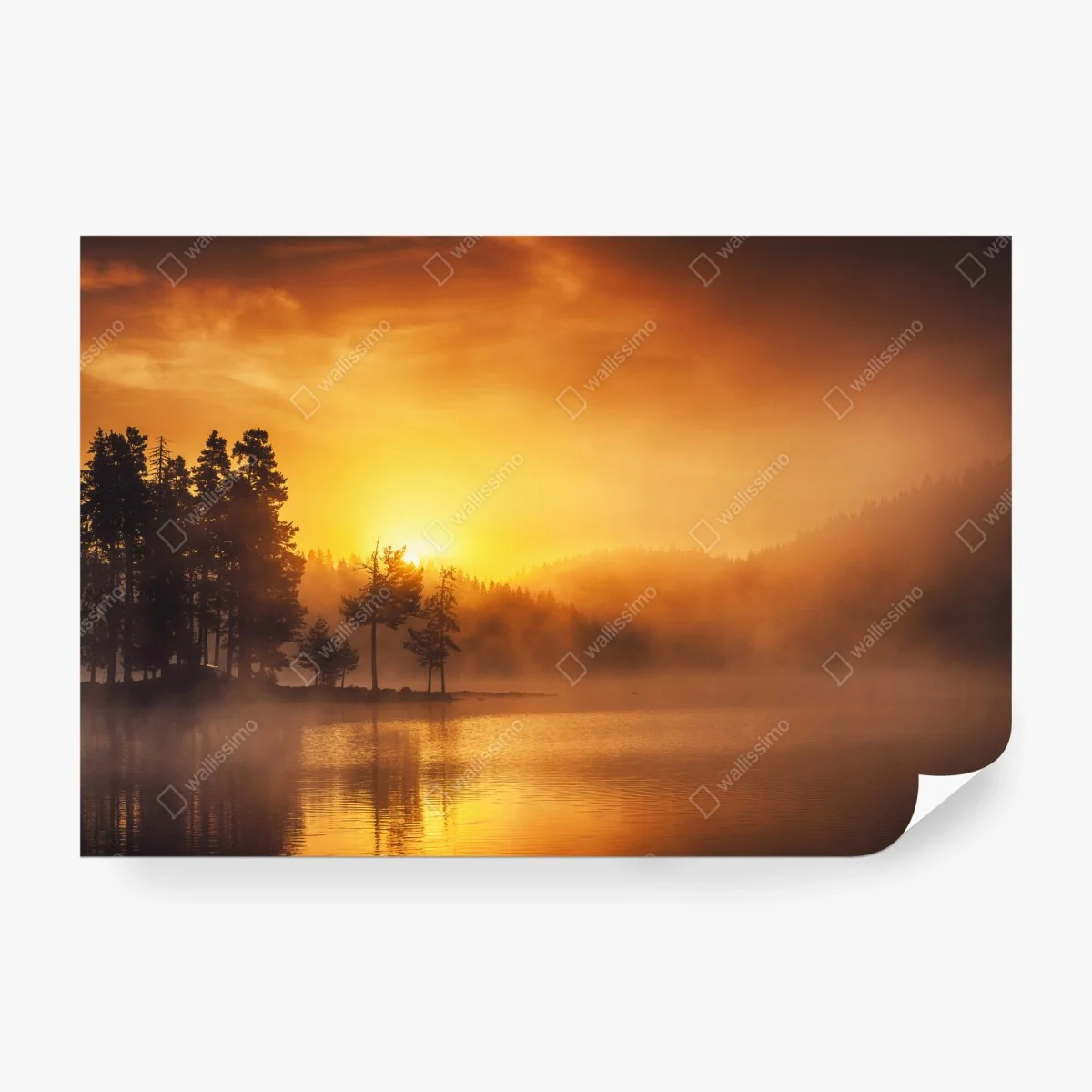 Papier peint aurore dorée sur le lac brumeux – Wallnifity® Papier peint aurore dorée sur le lac brumeux – Wallnifity®