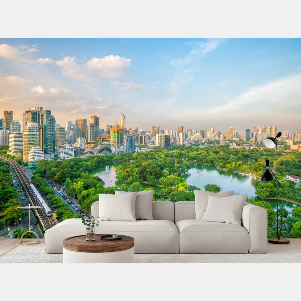 Papier peint vue aérienne du parc Lumpini et du centre-ville de Bangkok – Wallnifity® Papier peint vue aérienne du parc Lumpini et du centre-ville de Bangkok – Wallnifity®