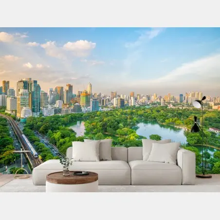 Papier peint vue aérienne du parc Lumpini et du centre-ville de Bangkok – Wallnifity®