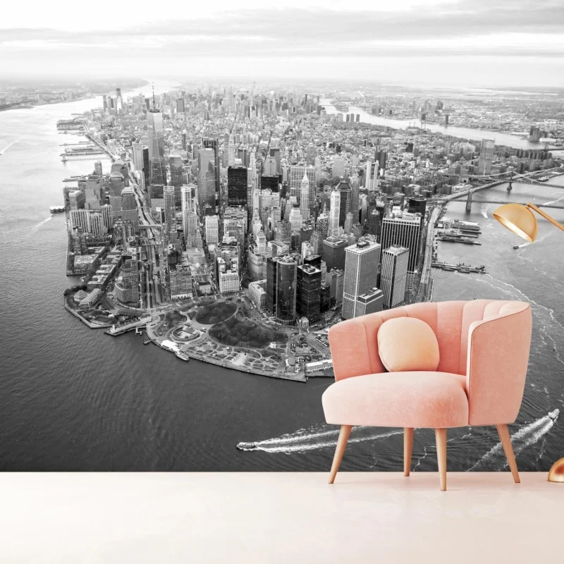 Papier peint panorama aérien de Manhattan en noir et blanc – Wallnifity® Papier peint panorama aérien de Manhattan en noir et blanc – Wallnifity®