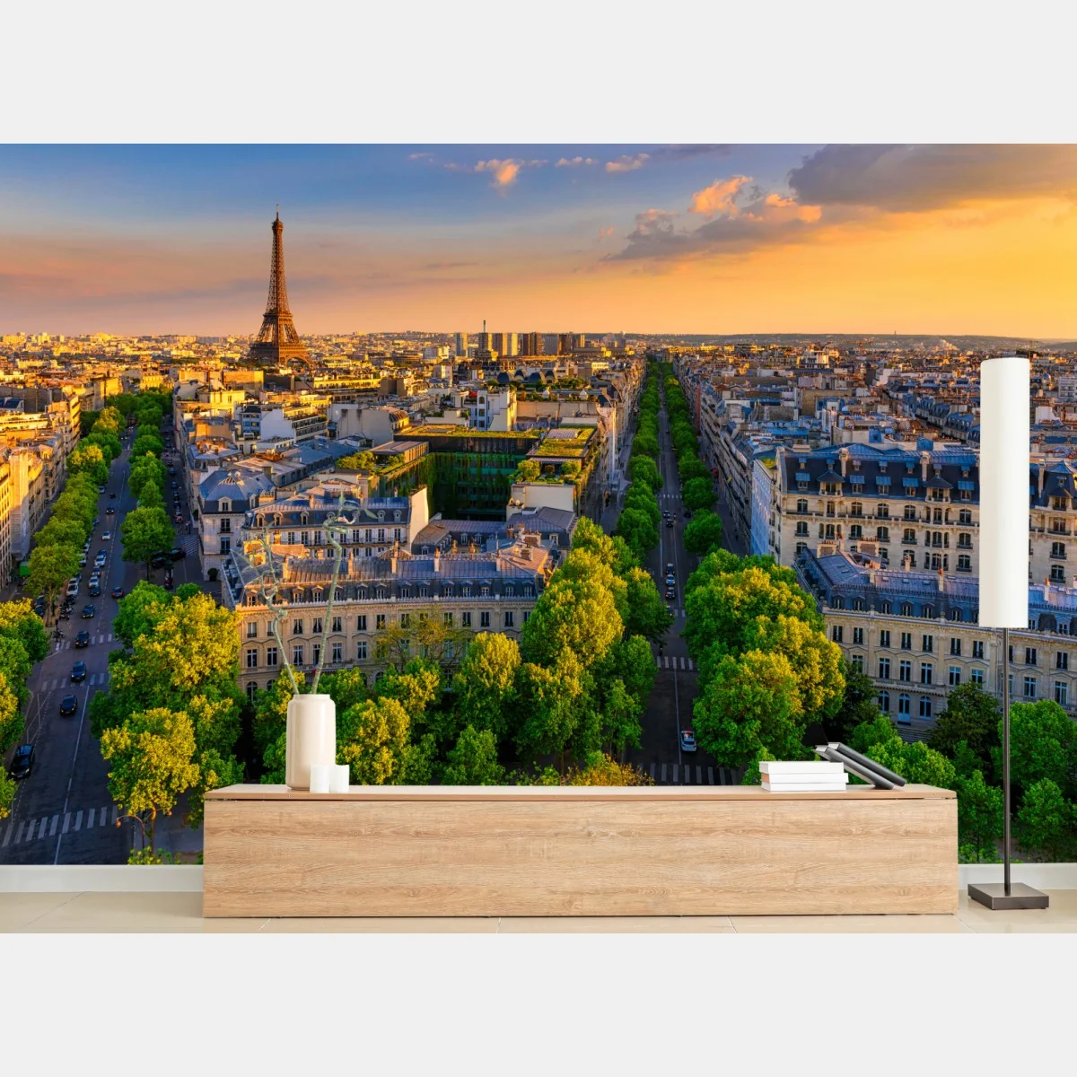 Papier peint panorama doré de Paris et de la Tour Eiffel au crépuscule – Wallnifity® Papier peint panorama doré de Paris et de la Tour Eiffel au crépuscule – Wallnifity®