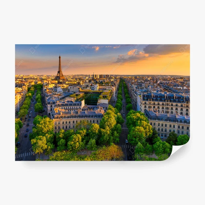 Papier peint panorama doré de Paris et de la Tour Eiffel au crépuscule – Wallnifity® Papier peint panorama doré de Paris et de la Tour Eiffel au crépuscule – Wallnifity®