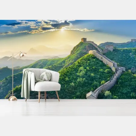 Papier peint panorama de la Grande Muraille de Chine au lever du soleil – Wallnifity®