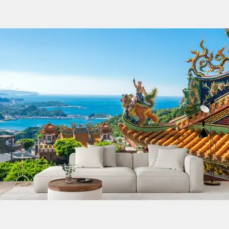 Papier peint vue panoramique du temple de Jiufen, Taïwan – Wallnifity®