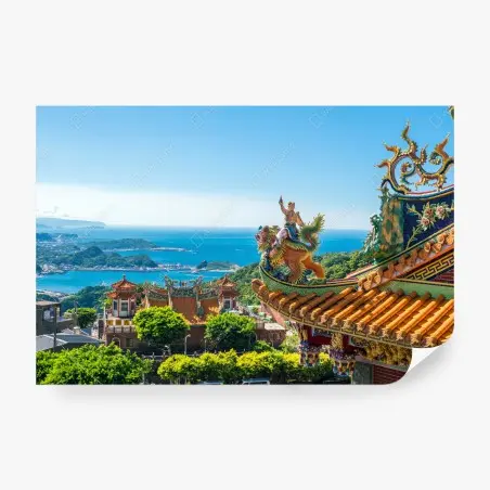 Papier peint vue panoramique du temple de Jiufen, Taïwan – Wallnifity®