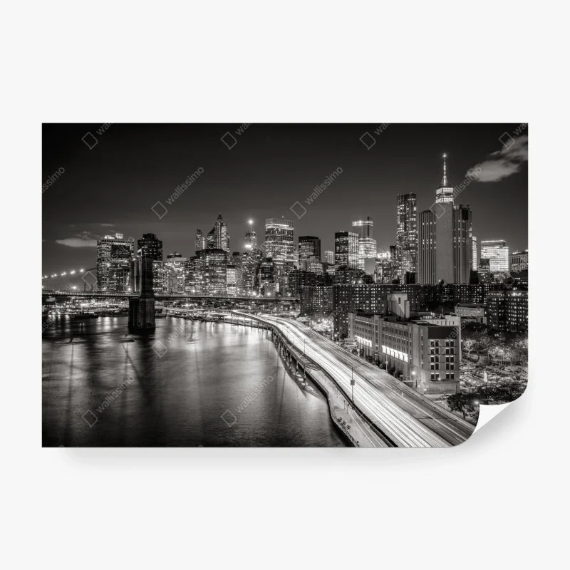 Papier peint panorama urbain nocturne New York en noir et blanc – Wallnifity® Papier peint panorama urbain nocturne New York en noir et blanc – Wallnifity®
