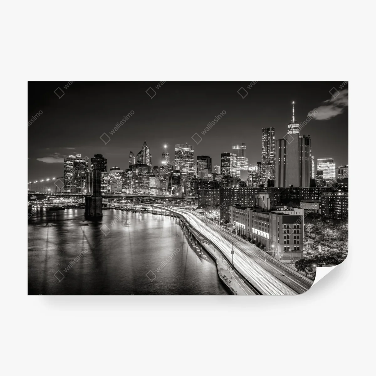 Papier peint panorama urbain nocturne New York en noir et blanc – Wallnifity® Papier peint panorama urbain nocturne New York en noir et blanc – Wallnifity®