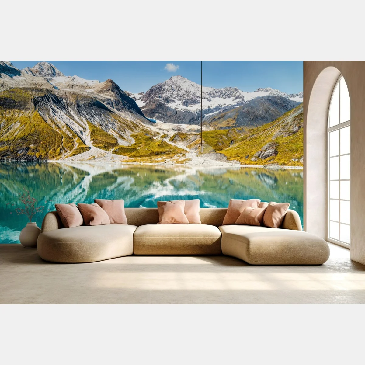 Papier peint reflets alpins sur un lac turquoise – Wallnifity® Papier peint reflets alpins sur un lac turquoise – Wallnifity®