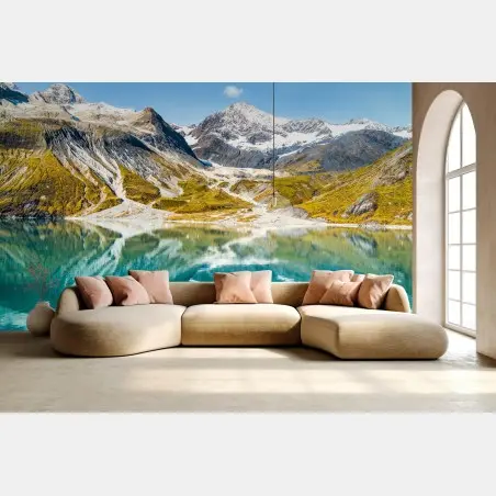 Papier peint reflets alpins sur un lac turquoise – Wallnifity®