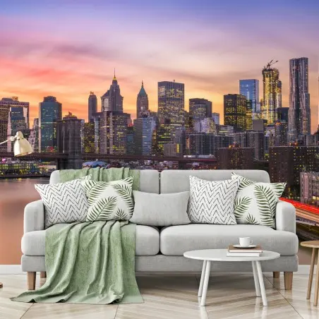 Papier peint coucher de soleil sur le skyline de New York – Wallnifity®