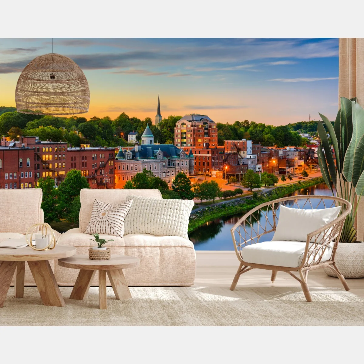 Papier peint crépuscule sur Augusta, Maine et la rivière Kennebec – Wallnifity® Papier peint crépuscule sur Augusta, Maine et la rivière Kennebec – Wallnifity®